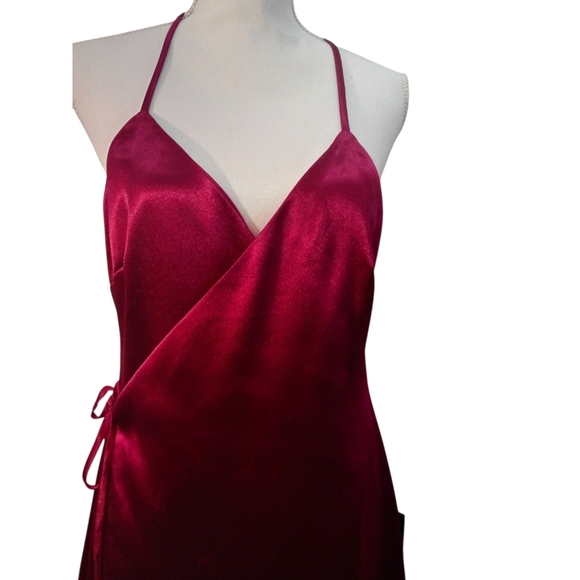 LULU'S Magenta Satin Backless Mini Wrap Dress Large - Picture 6 of 12